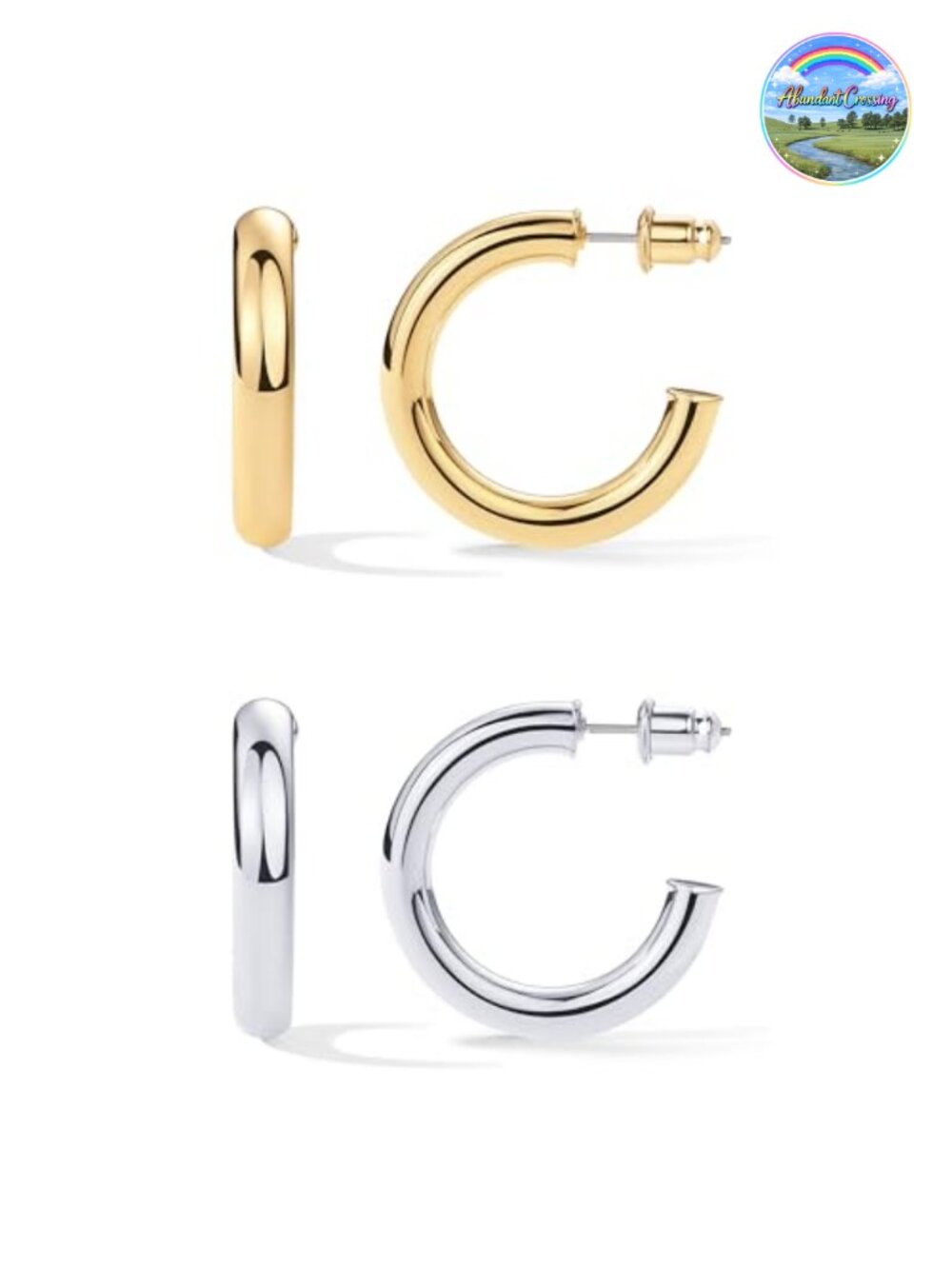Chunky Gold Hoop Earrings 14K Gold Plated Lightweight Push Back 30mm